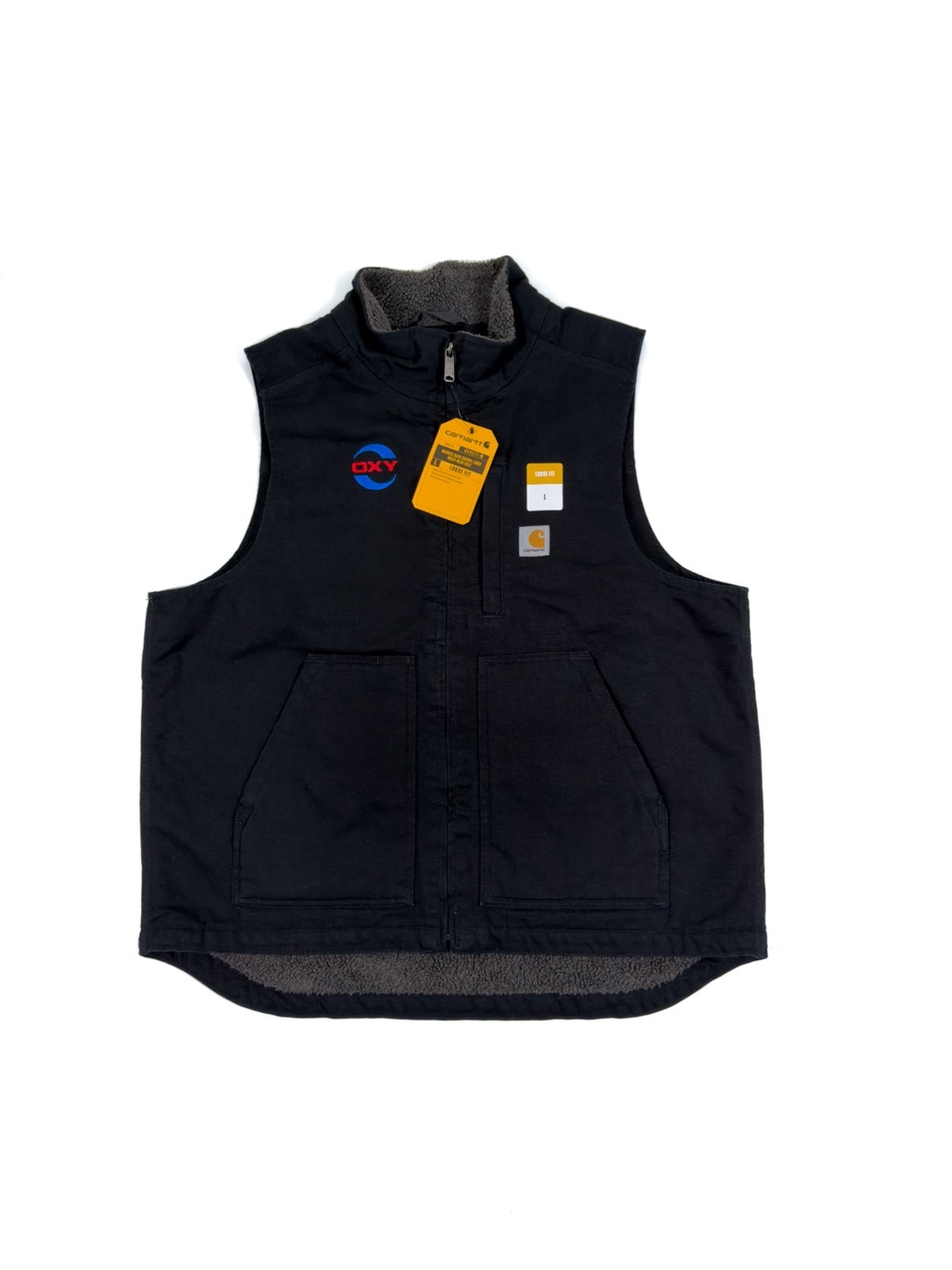Carhartt Men's Loose Fit Washed Duck Mock-Neck Vest | Size L | Black | Logo  NWT